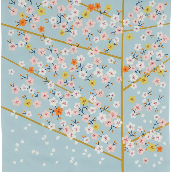 Furoshiki Hare Musubi: Cherry blosom sobre azul/gris (sakura)