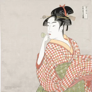 Furoshiki UKIYOE: Mujer soplando un juguete de vidrio (70 cm)