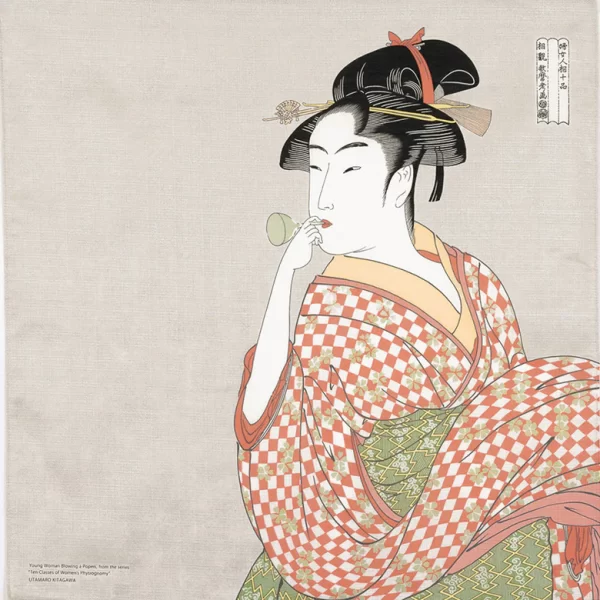 Furoshiki UKIYOE: Mujer soplando un juguete de vidrio (70 cm)