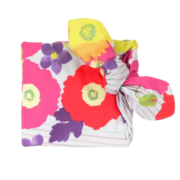 Furoshiki COHARE: Flores y líneas sobre gris - Imagen 2