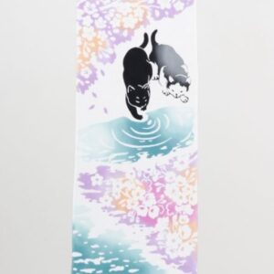 Tenugui japonés Ryūsui Sakura Neko - Gatos y sakura