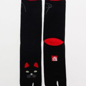 Medias tabi japonesas con diseño de gato negro afortunado