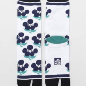 Medias tabi japonesas con diseño de muñecas kokeshi en azul Kawagami