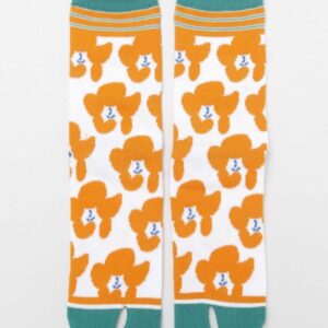 Medias tabi japonesas con patrón de kokeshi naranjas