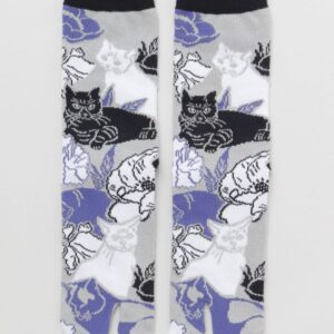 Medias tabi japonesas con gatos y flores – color morado