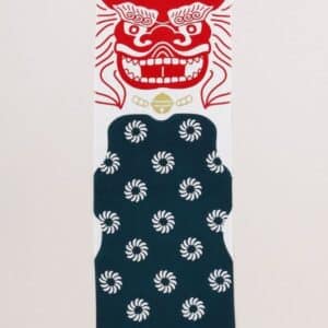 Tenugui japonés con ilustración de la danza del león (shishimai), diseño protector tradicional