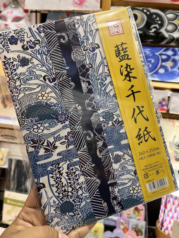 Set washi Chiyogami (x4) en azules